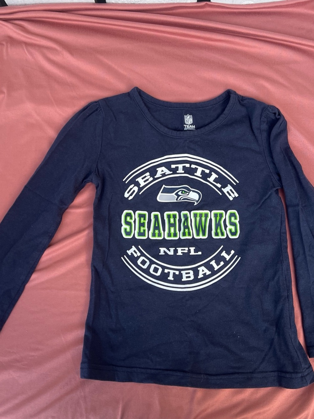 NFL Seattle Seahawks Navy Long Sleeve Tee with Green & White Logo